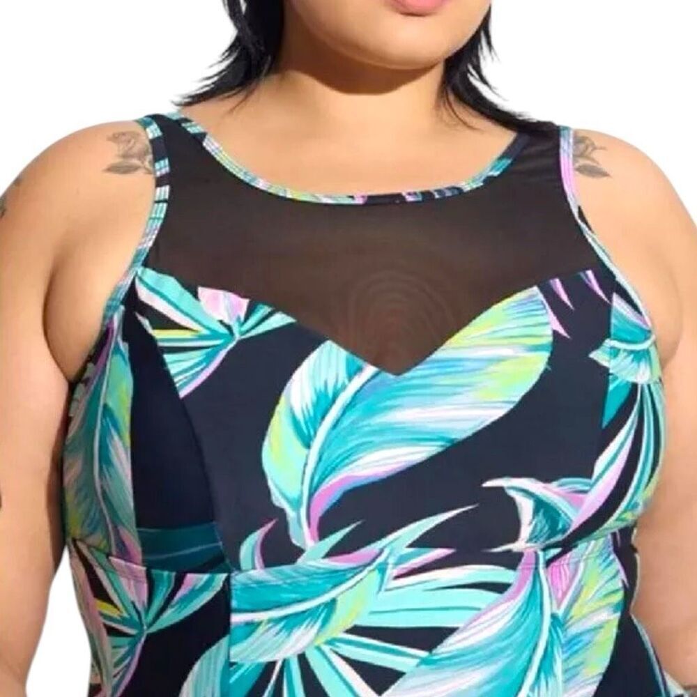 Torrid Tropical Floral Mesh Inset One Piece Swimsuit NWT - Picture 4 of 14